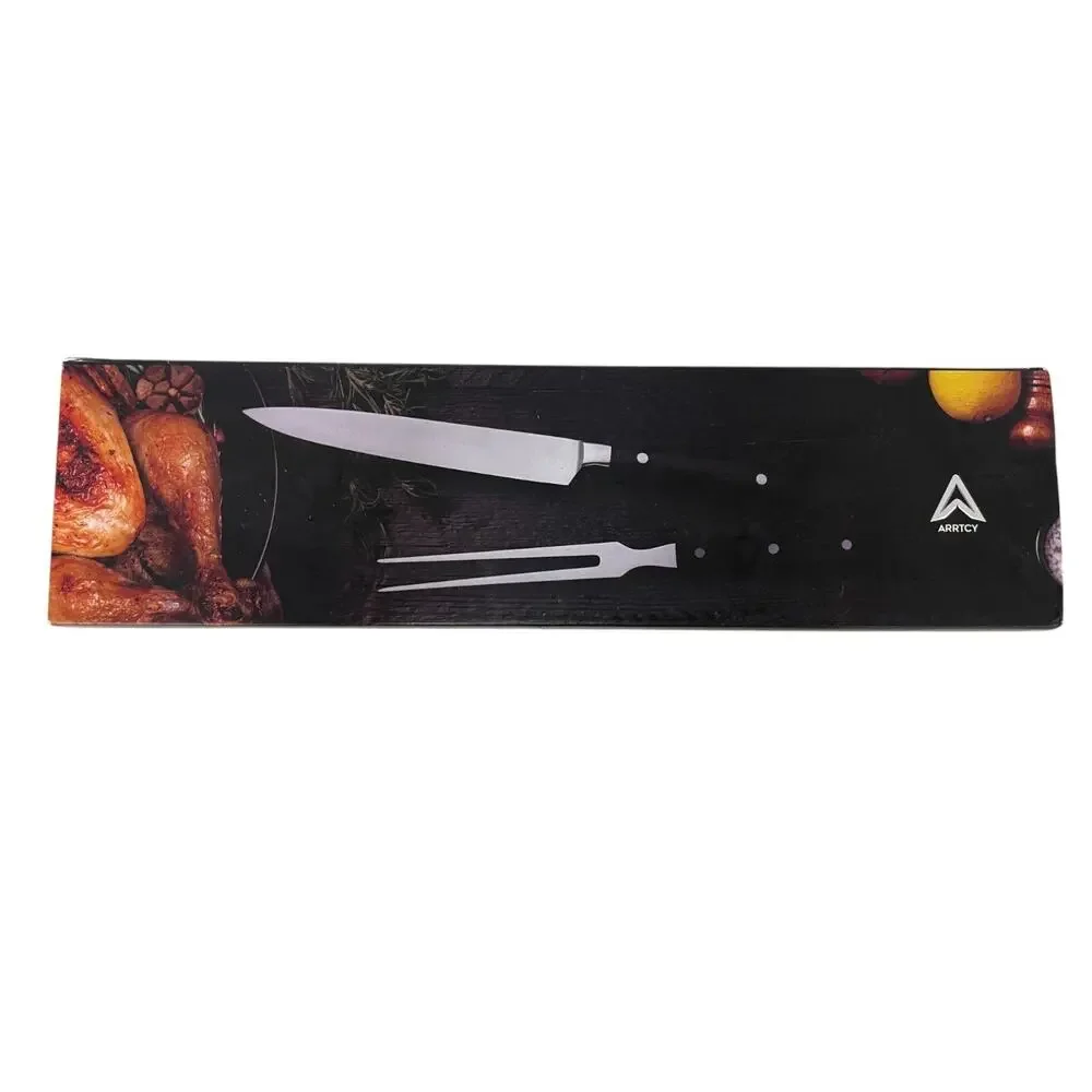 Arrtcy Turkey Carving Full Tang Ergonomic Handle Carving Knife and Fork Set NIB